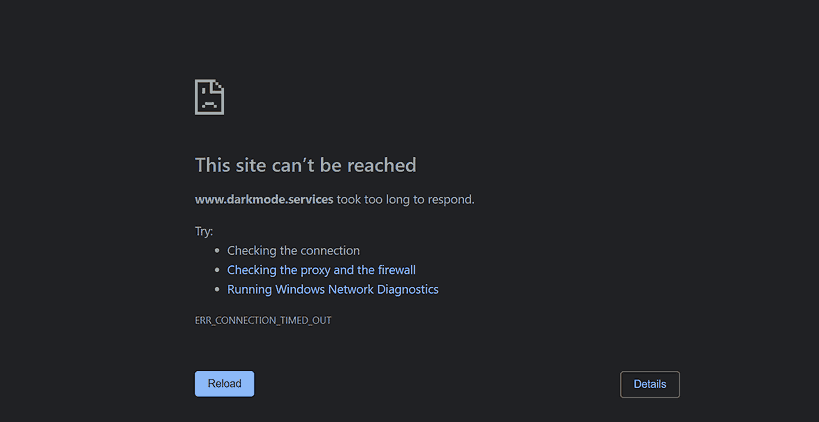 صفحهٔ سیاه‌رنگی که می‌گوید This site cannot be reached